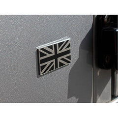 Black & Silver Metal Union Jack Self Adhesive Badge Land Rover Mini etc - Britpart - DA7637