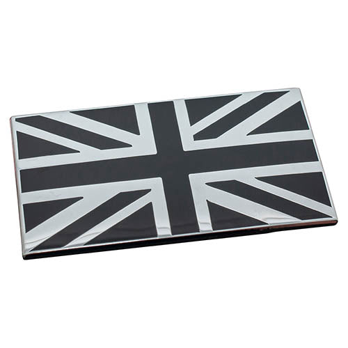 Black & Silver Metal Union Jack Self Adhesive Badge Land Rover Mini etc - Britpart - DA7637