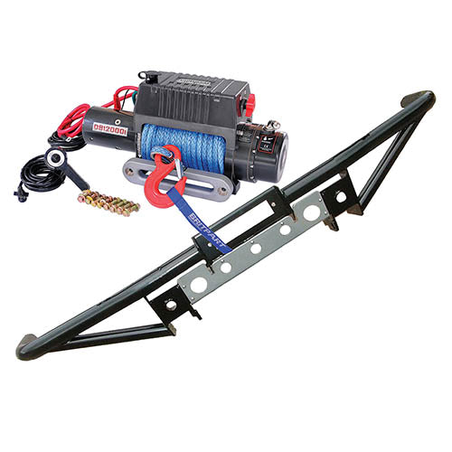 Land Rover Discovery 1 12000lb Winch w/ Dyneema Rope & Tubular Winch Bumper Kit - Britpart - DB1320R