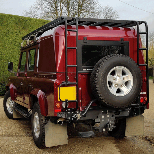 Land Rover Defender 110 Double Cab Roof Rack with Twin Ladders Patriot Products Trek Overland
