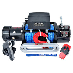 12v Electric 4x4 Offroad Winch with Dyneema Synthetic Rope - Britpart - DB12000IR