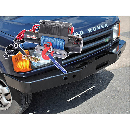 Land Rover Discovery 2 12V 12000lb Winch w/ Dyneema Rope and Bumper Kit - Britpart - DB1346R